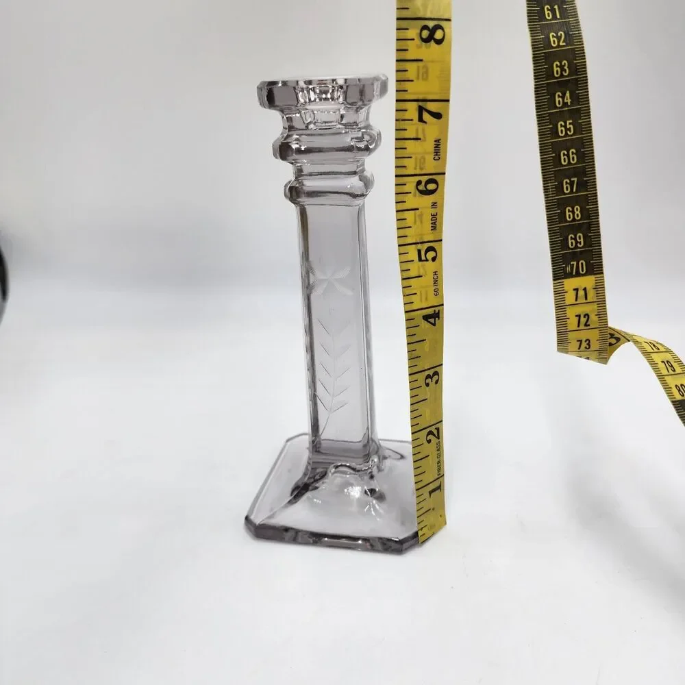 Vintage Westmoreland Glass Sun Purple Etched Flower Candle Stick Circa 1910-1930